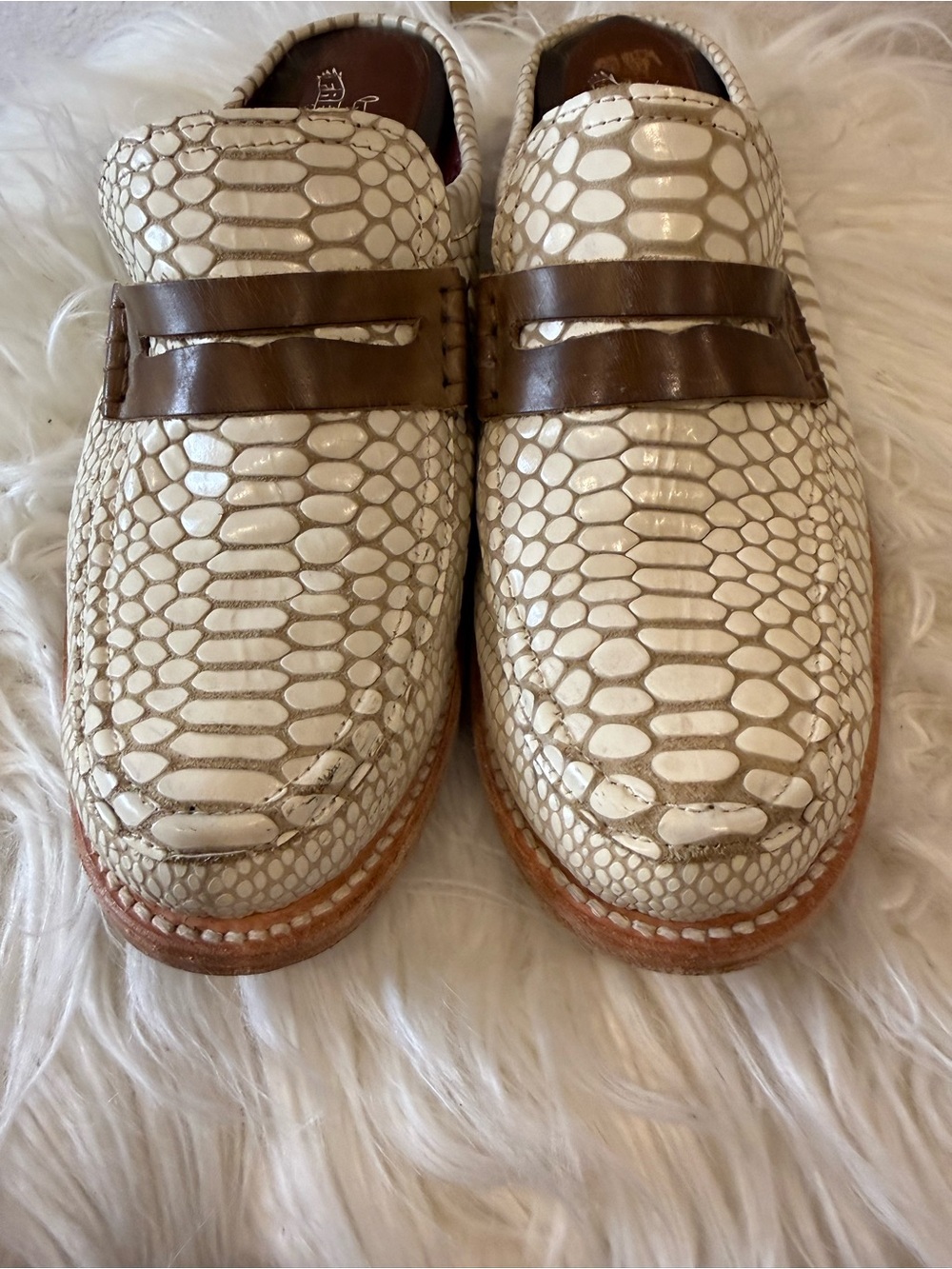 Freebird by Steven Python Snakeskin Leather Backless Loafer Mules Size 10 - Picture 4 of 8